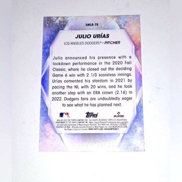 Julio Arías Stars Of MLB Topps Update Series 2023 #SMLB-75 - Picture 2 of 2